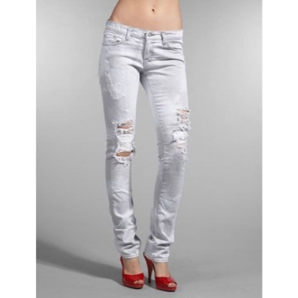 J Brand Womens 27 Low Rise Pencil Leg Distressed Skinny Jeans TALL Zombie Gray D